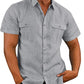 Men's Button Short Sleeve Shirt Summer Casual Double Pocket Wide Collar Beach Shirt Summer