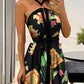 European And American New Floral Halter Neck High Slit Dress