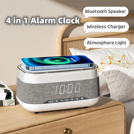 Intelligent Multifunctional Alarm Clock Bluetooth Speaker Wireless Charger Fast Charge Clock Atmosphere Night Light Home Decor
