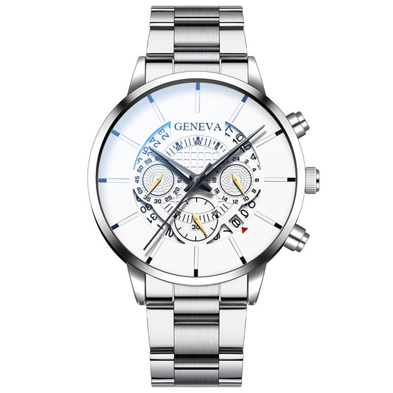 Steel band calendar quartz watch