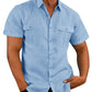 Men's Button Short Sleeve Shirt Summer Casual Double Pocket Wide Collar Beach Shirt Summer