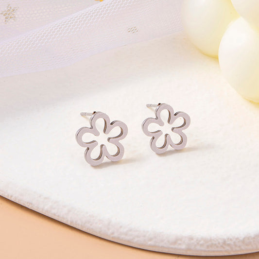 Dainty Silver Flower Stud Earrings Fashion Stainless Steel Hollow Daisy Earrings For Women Girls Jewelry Gifts