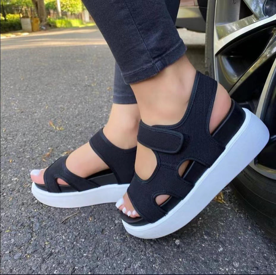 Thick-soled Sports Sandals Summer Fashion Print Velcro Sandals Women Shoes