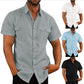 Men's Button Short Sleeve Shirt Summer Casual Double Pocket Wide Collar Beach Shirt Summer