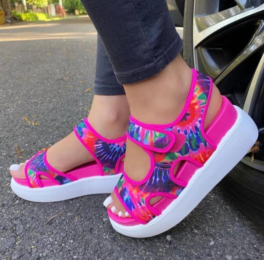 Thick-soled Sports Sandals Summer Fashion Print Velcro Sandals Women Shoes