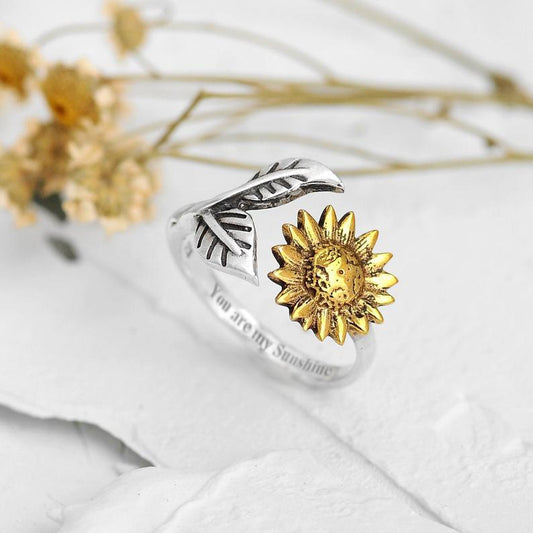 Bohemia Two-tone Sunflower Ring Flower Adjustable Ring Women Wedding Engagement  Jewelry Gifts
