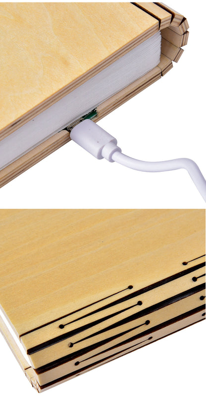 LED Night Light Folding Book Light USB Port Rechargeable Wooden Magnet  Lamp