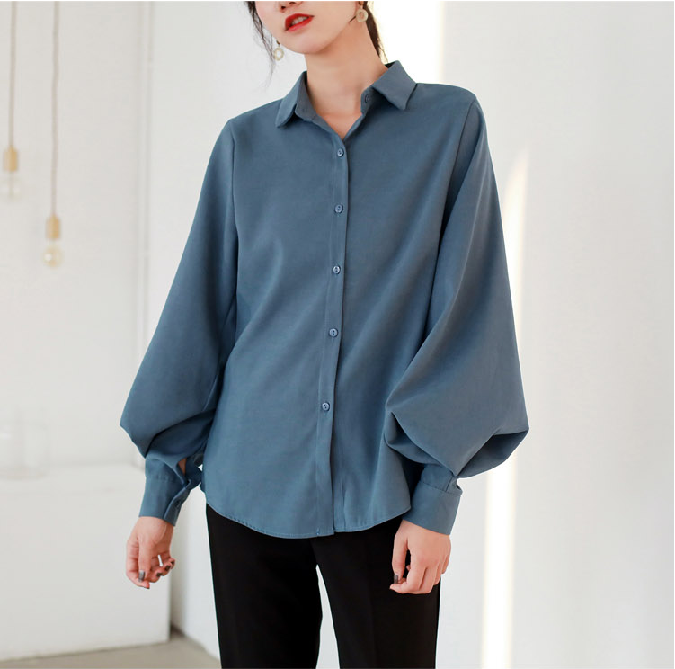 Ladies Lantern Sleeve Shirt with Stand Collar