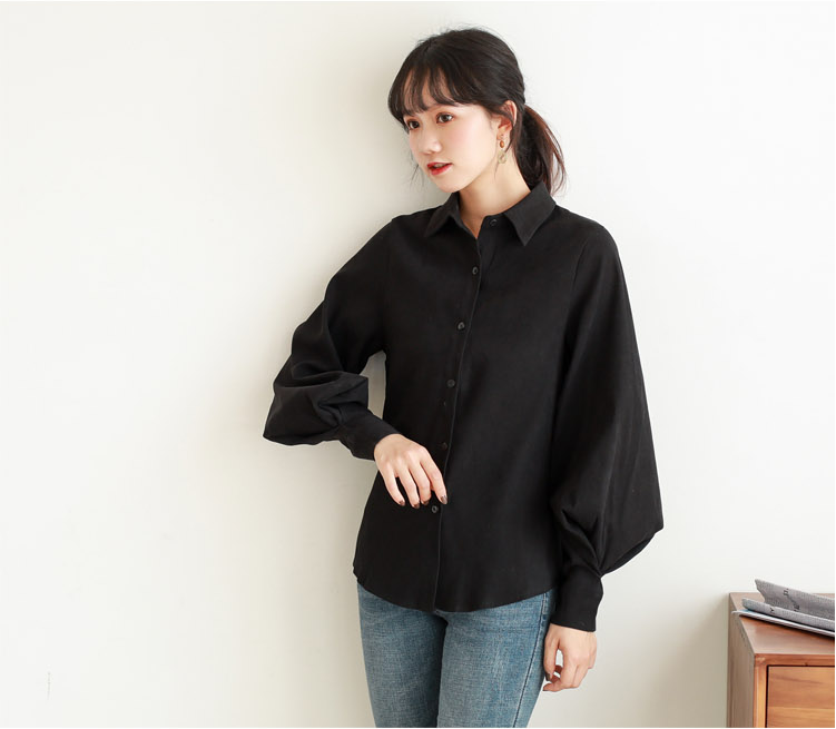 Ladies Lantern Sleeve Shirt with Stand Collar