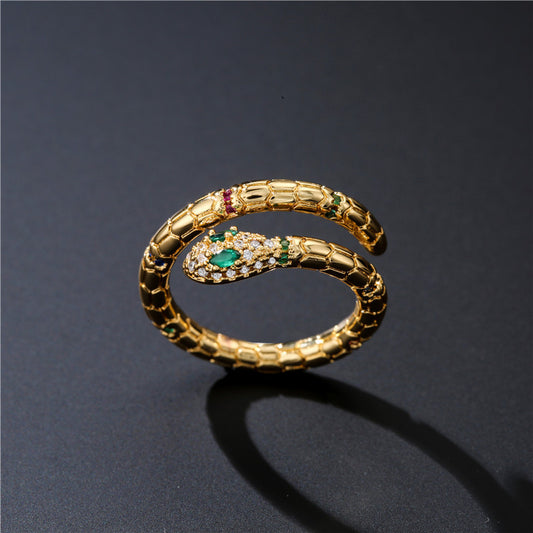 Fashion Gold Color Snake Ring For Women Girl Adjustable Exquisite Shiny Cubic Zirconia Finger Ring Wedding Jewelry Gift