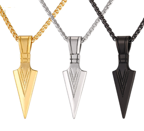 men stainless steel spear necklace with chain