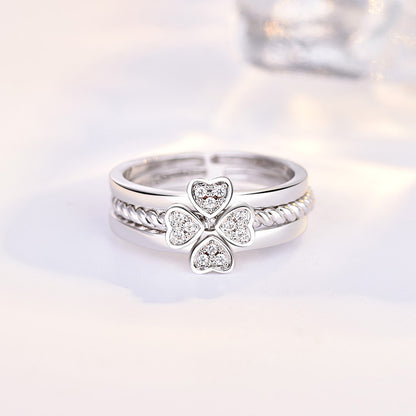 Ring Four-Leaf Clover Ring For Women Split Three-In-One Combination Opening Ring Adjustable Size