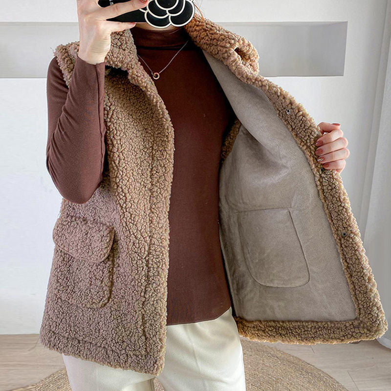 Women's Lamb Plush All-match Slim Waistcoat Vest Jacket