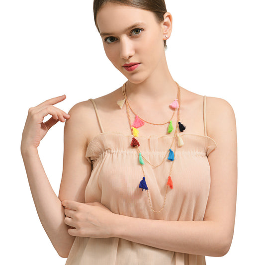 Colorful Tassel Chain Multilayer Pendant Necklace