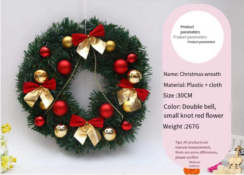 Christmas Decoration Double Bell Rattan Wreath Hanging