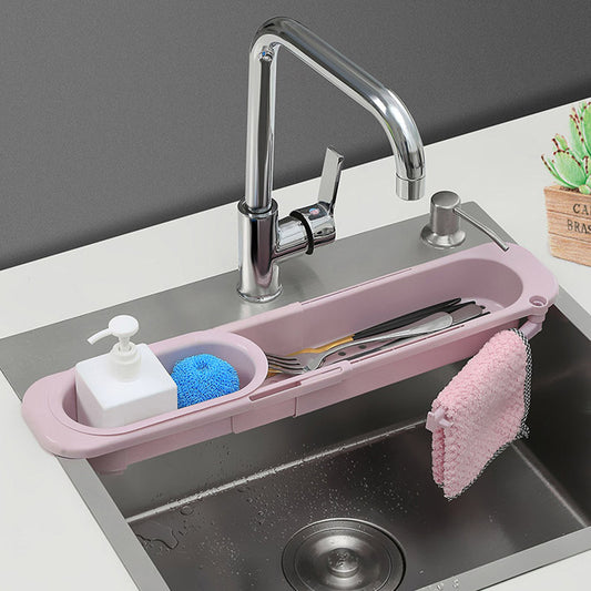 This is a Telescopic Sink Rack Soap Sponge Holder