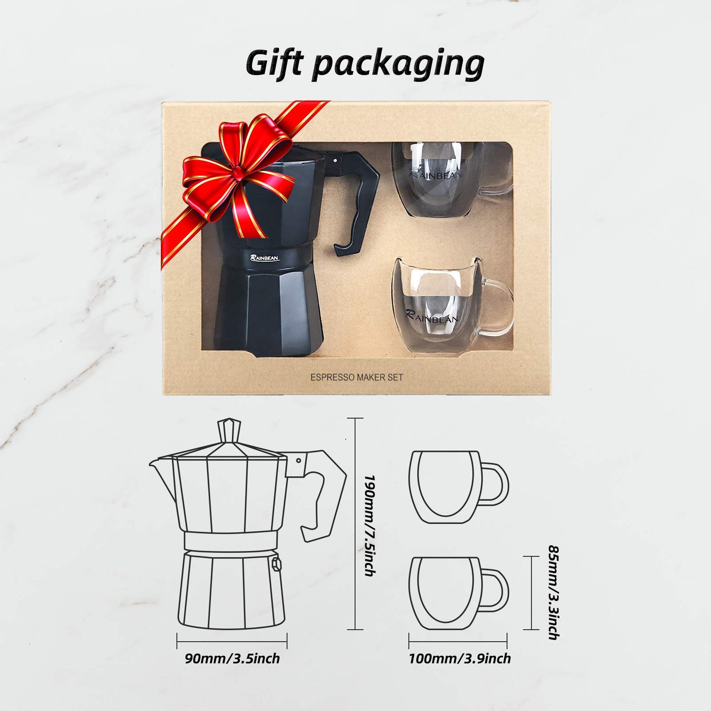 Stovetop Espresso Maker Espresso Cup Moka Pot Classic Cafe Maker Percolator Coffee Maker Italian Espresso for Gas or Electric Aluminum Black Gift package with 2 cups Amazon Platform Banned