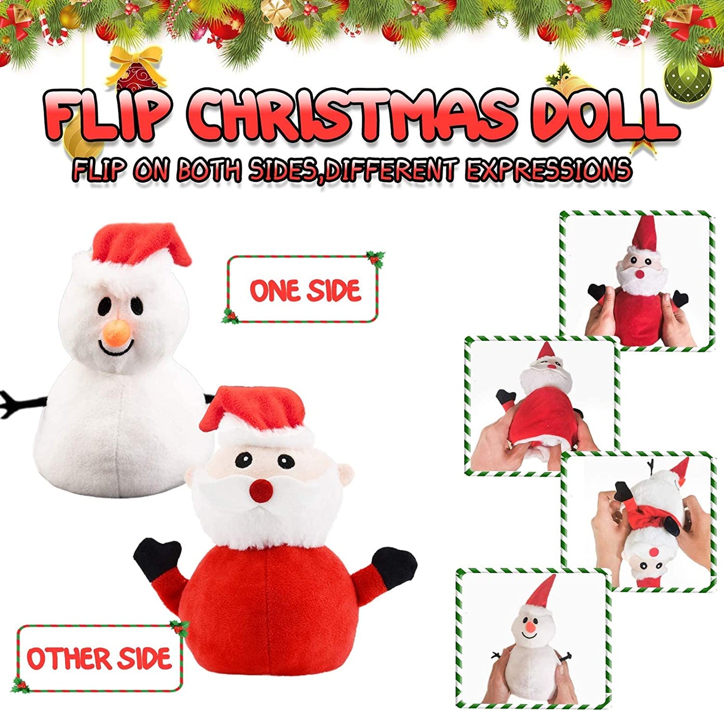 Santa Plush Snowman Plush Toy Reversible Christmas Santa Claus