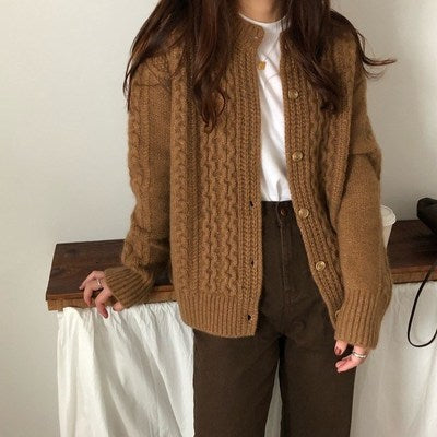 Women's Knitted Cardigan Twist Thick Sweater