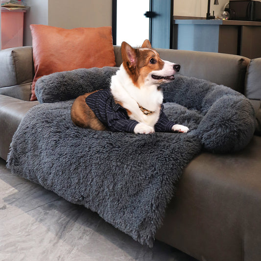 Pet Sofa Dog Bed Calming Bed Long Plush Winter Warm Kennel Pet Cat Sofa Cushion Blanket Sofa Cover Furniture Protector