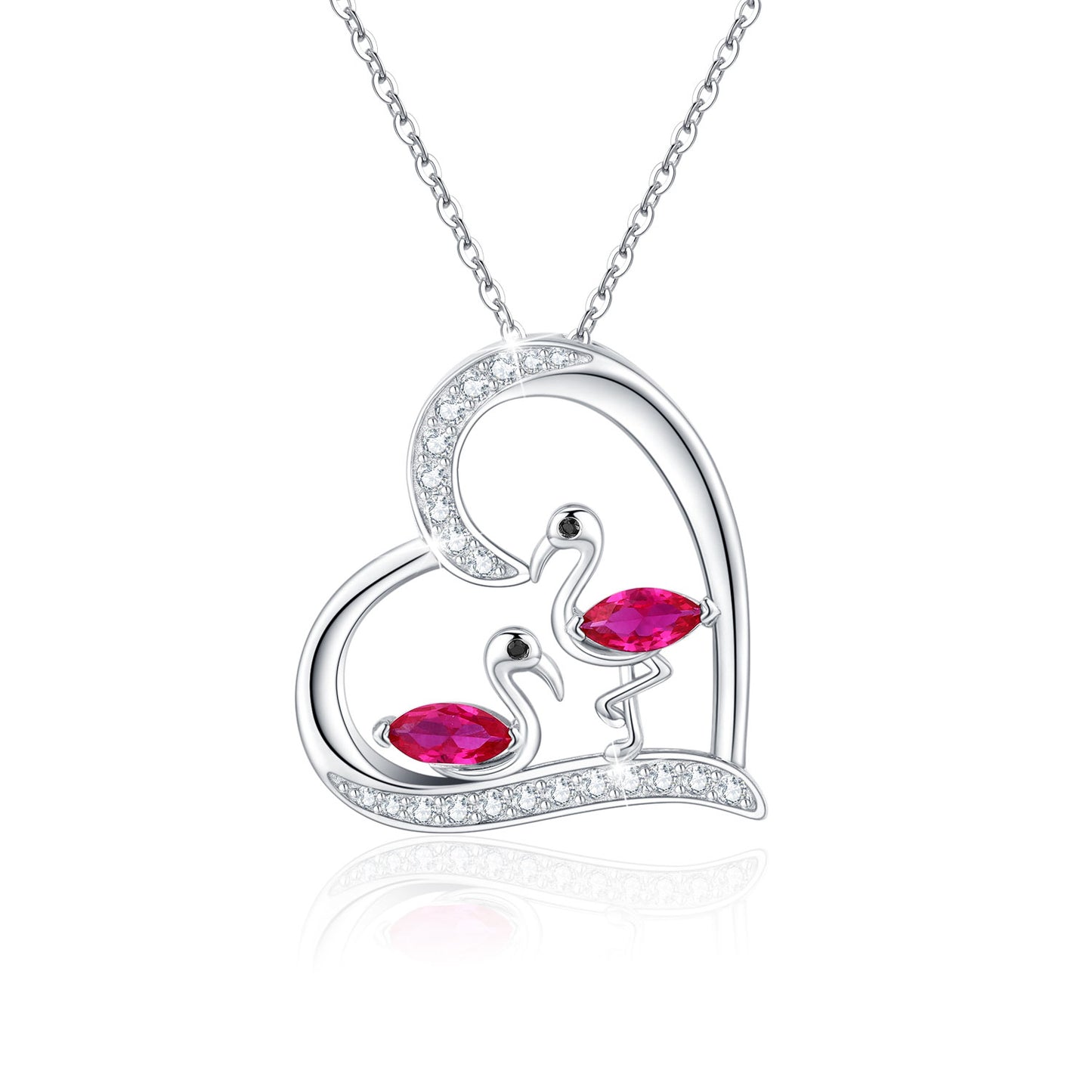 Sterling Silver Animal Heart Pendant Flamingo Bird Pendant Necklace