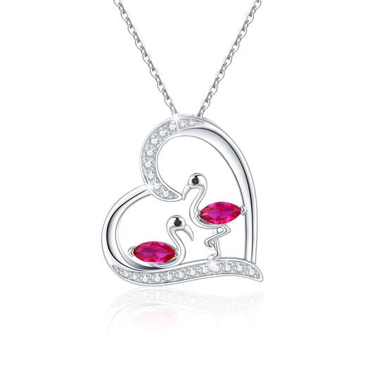 Sterling Silver Animal Heart Pendant Flamingo Bird Pendant Necklace