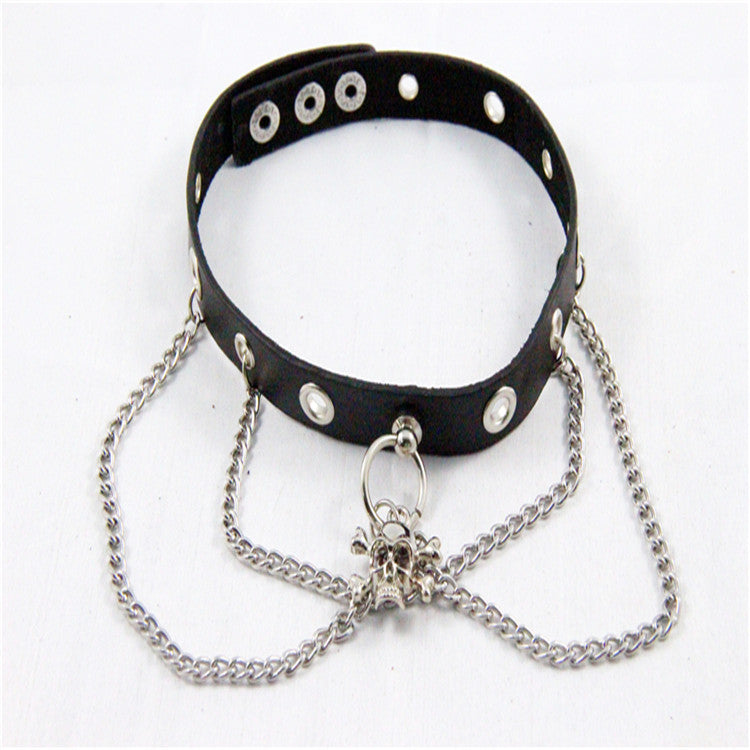 Punk Skull Neckband Personalized Leather Chain Collar