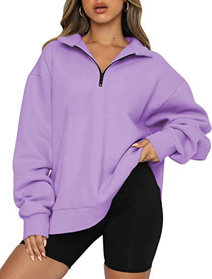 Women Sweatshirts Zip Turndown Collar Loose Casual Tops Clothes