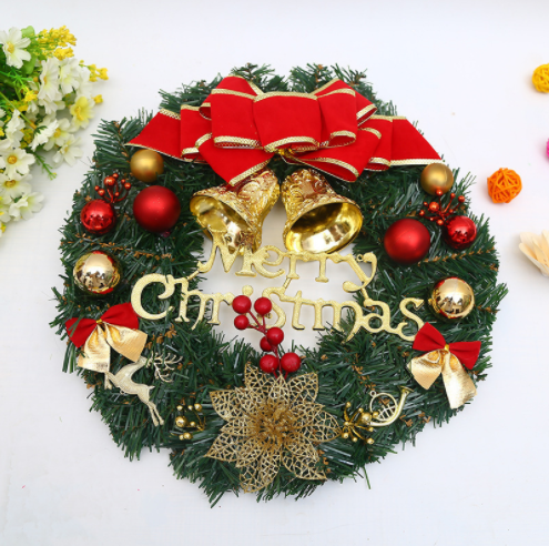 Christmas Decoration Double Bell Rattan Wreath Hanging